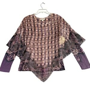 One World Womens XS Cape & Long Sleeve Embellished Top Blouse Boho Fairy NWT